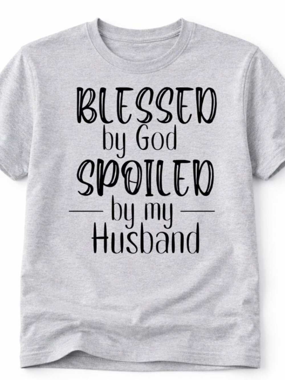 Spoiled By My Husband Graphic T Shirt Trendy Boutique Style Tee Womens Gray Tops
